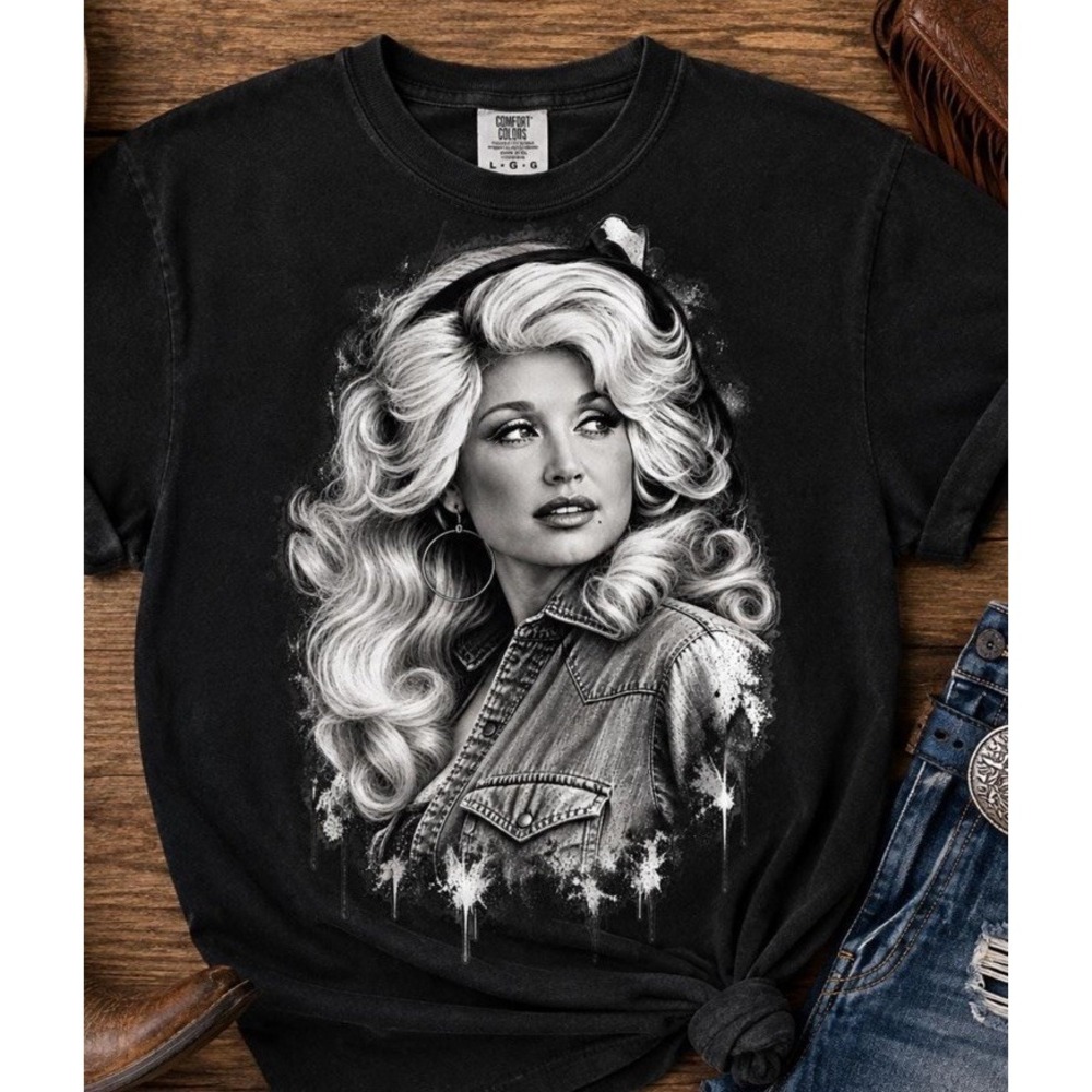 DOLLY PARTON T-SHIRT Black & White Unisex Adult XL